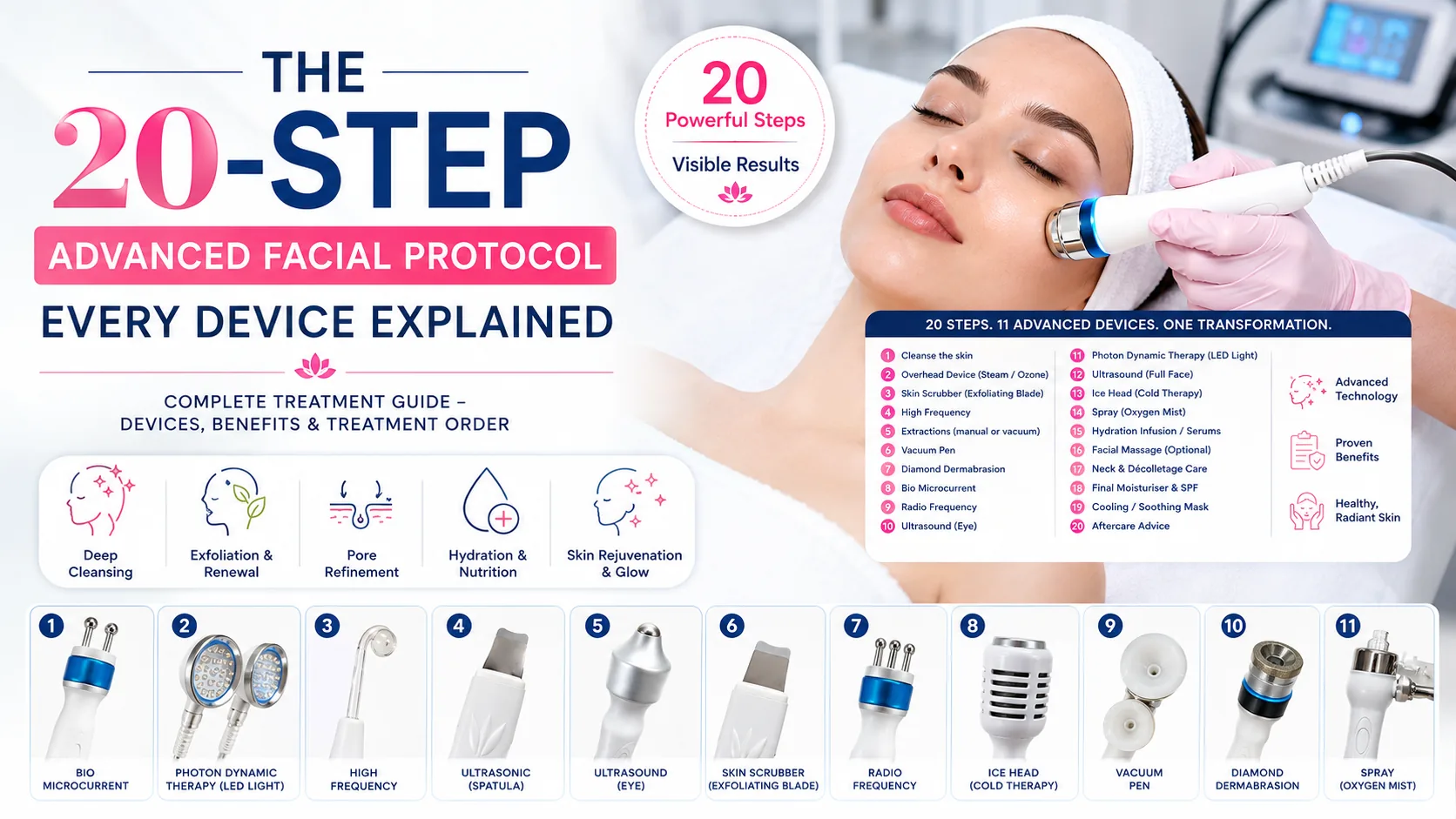 The 20-Step Advanced Facial Protocol: Every Device Explained
